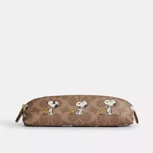 Coach X Peanuts Pencil Case In Signature Canvas With Snoopy Print NWT